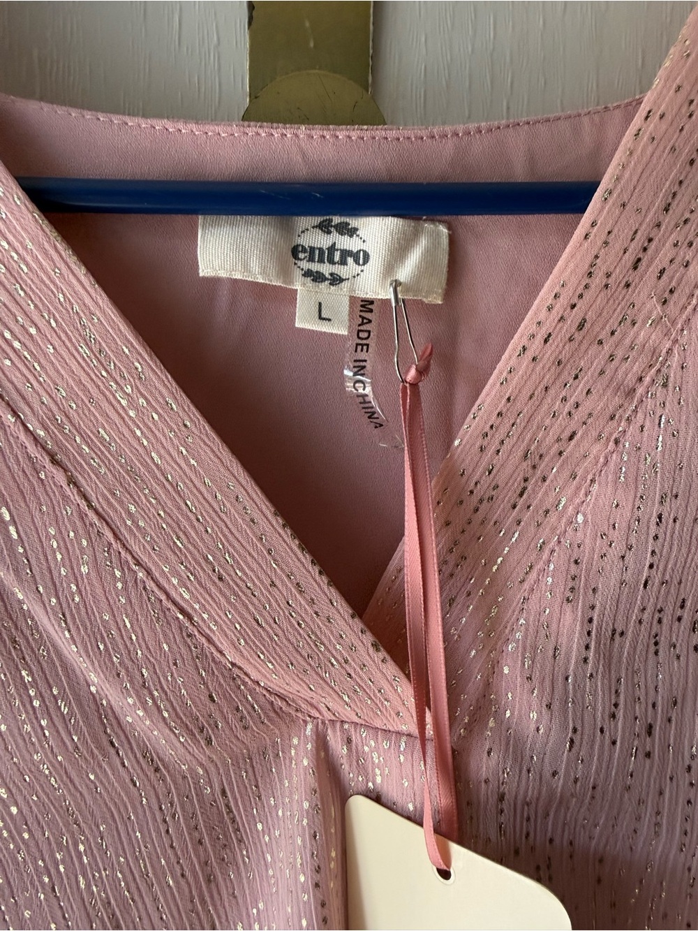 Entro Women’s Pink Shimmer V-Neck Blouse - Picture 4 of 5